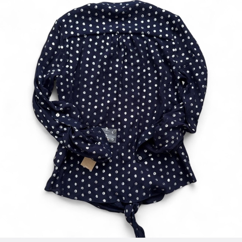 Hope & Harlow Metallic Polka Dot Tie Front Blouse Sz S Navy Y2K Retro Chic - Picture 3 of 5